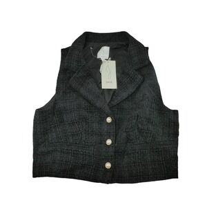 Joie Womens Size 12 Charcoal Grey Tweed Cropped Vest Pearl Buttons